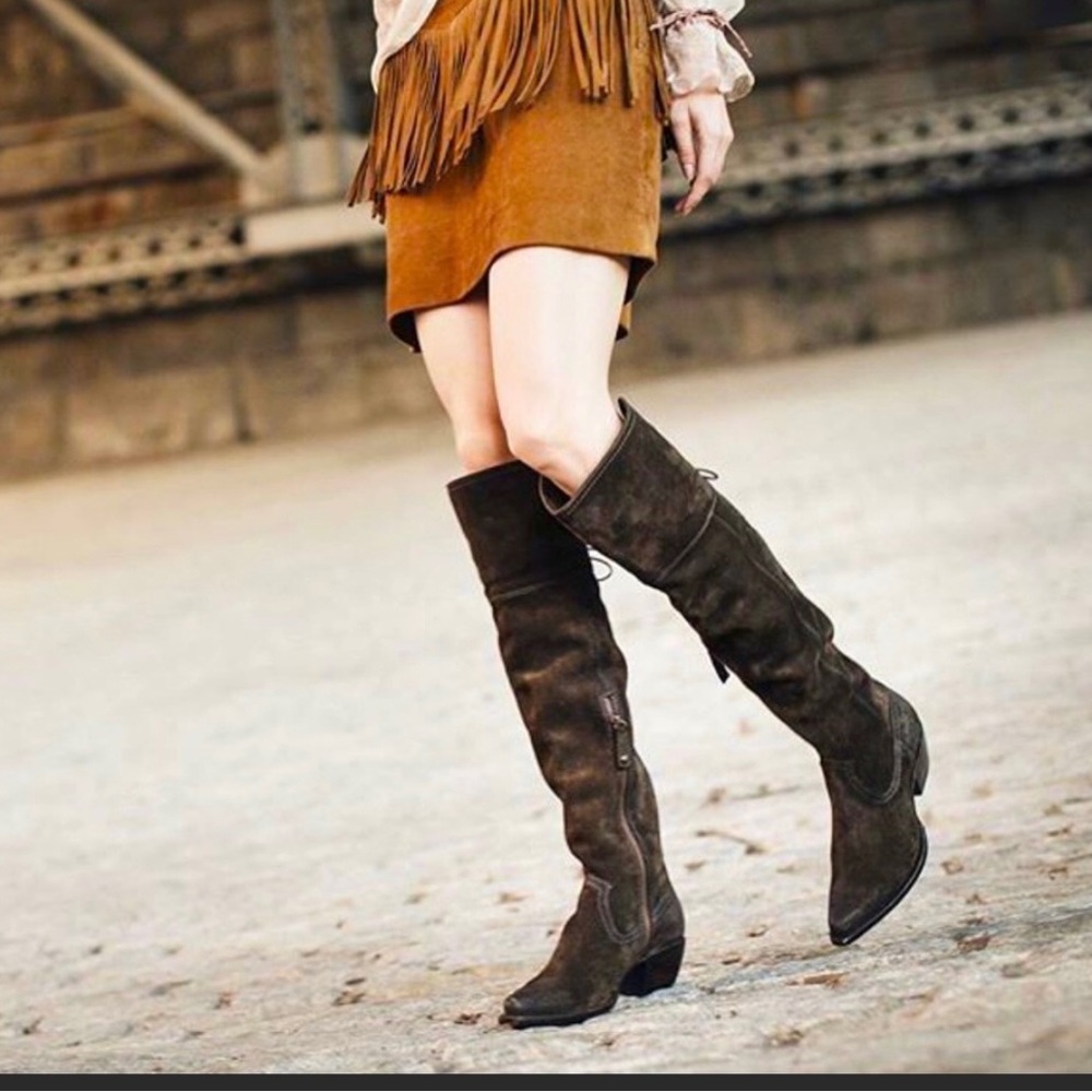 Over the knee frye western boots